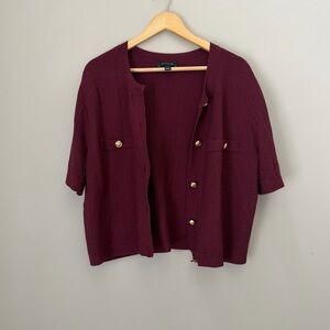Ann Taylor Wine burgundy short sleeve sweater vest gold buttons size large